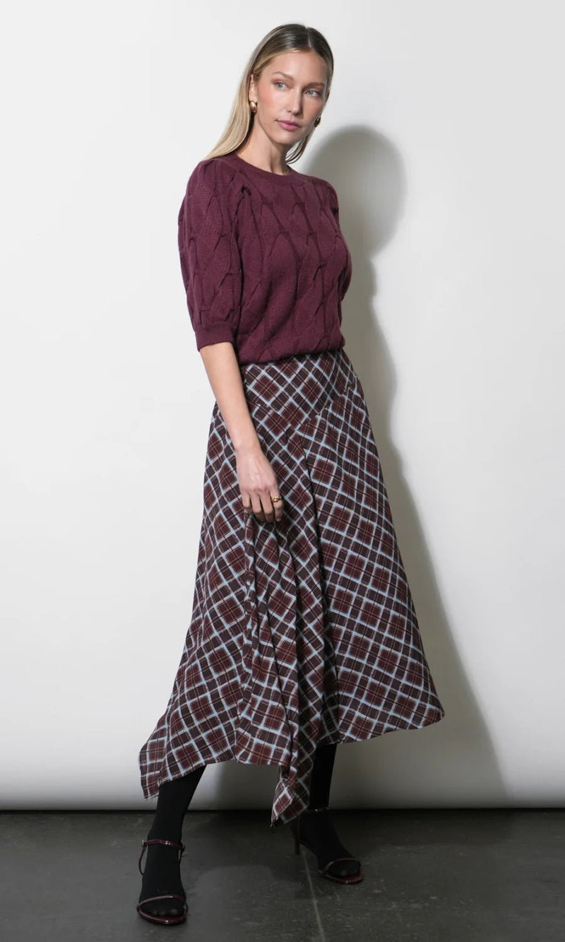 Rhodes Asymmetrical Plaid Midi Skirt - Flea Boutiques