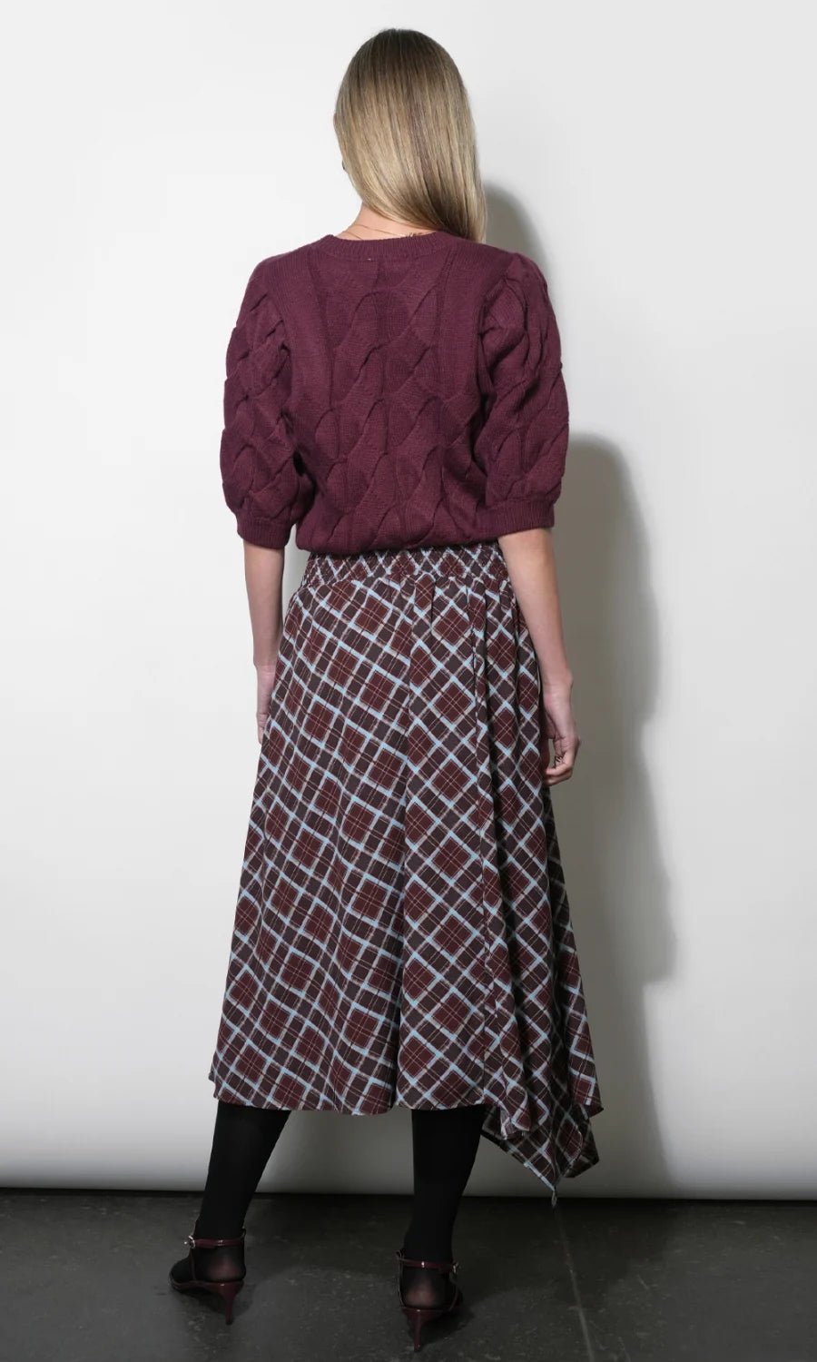 Rhodes Asymmetrical Plaid Midi Skirt - Flea Boutiques