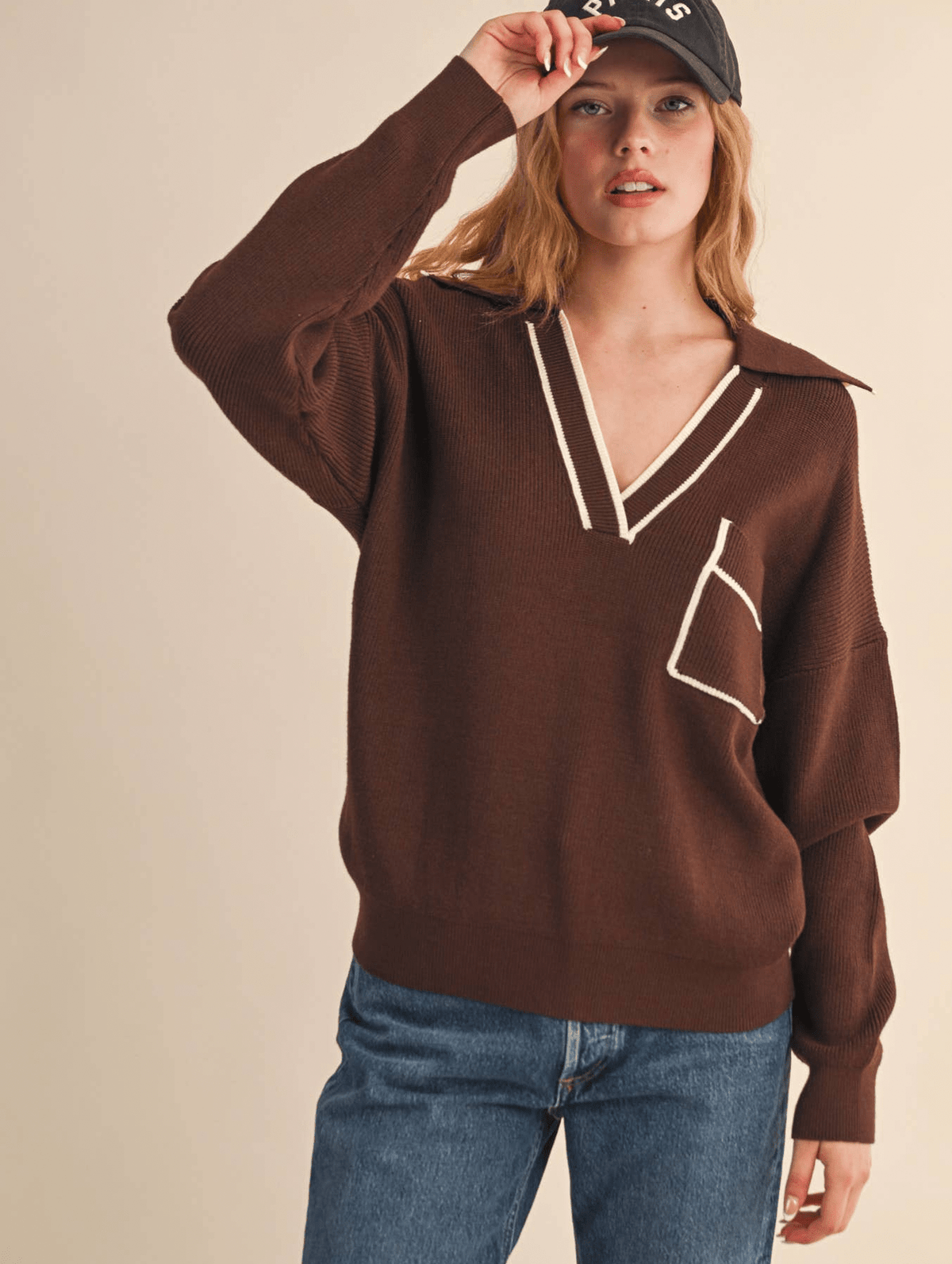 Ribbed Collared Pullover - Flea Boutiques