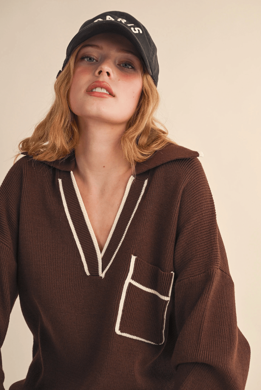 Ribbed Collared Pullover - Flea Boutiques