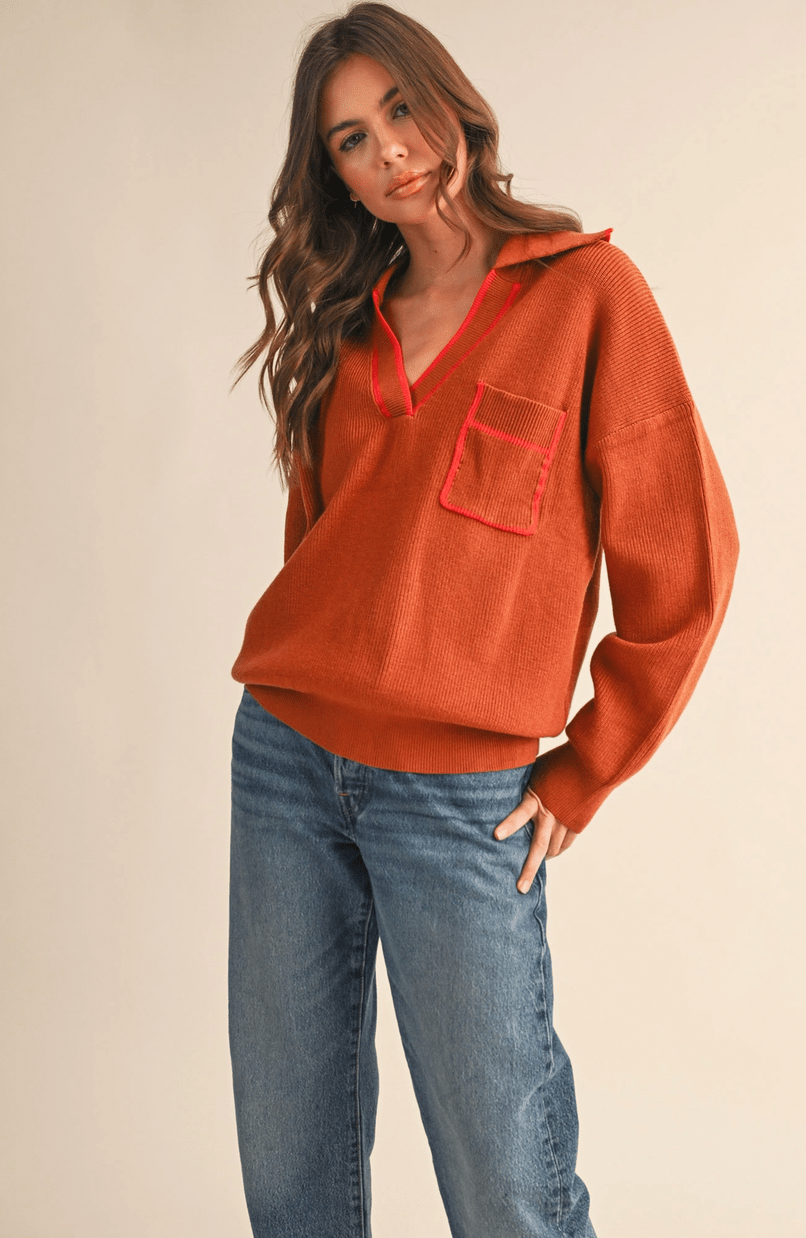 Ribbed Collared Pullover - Flea Boutiques