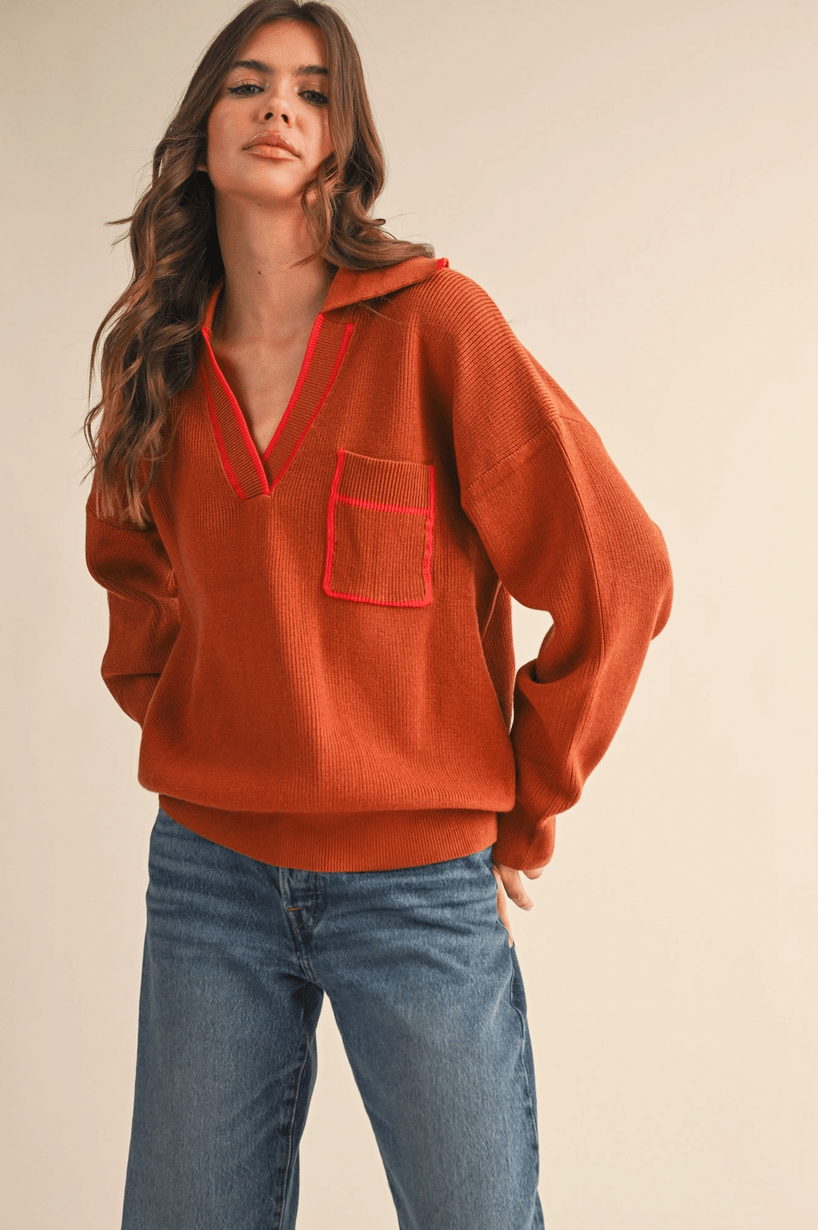Ribbed Collared Pullover - Flea Boutiques