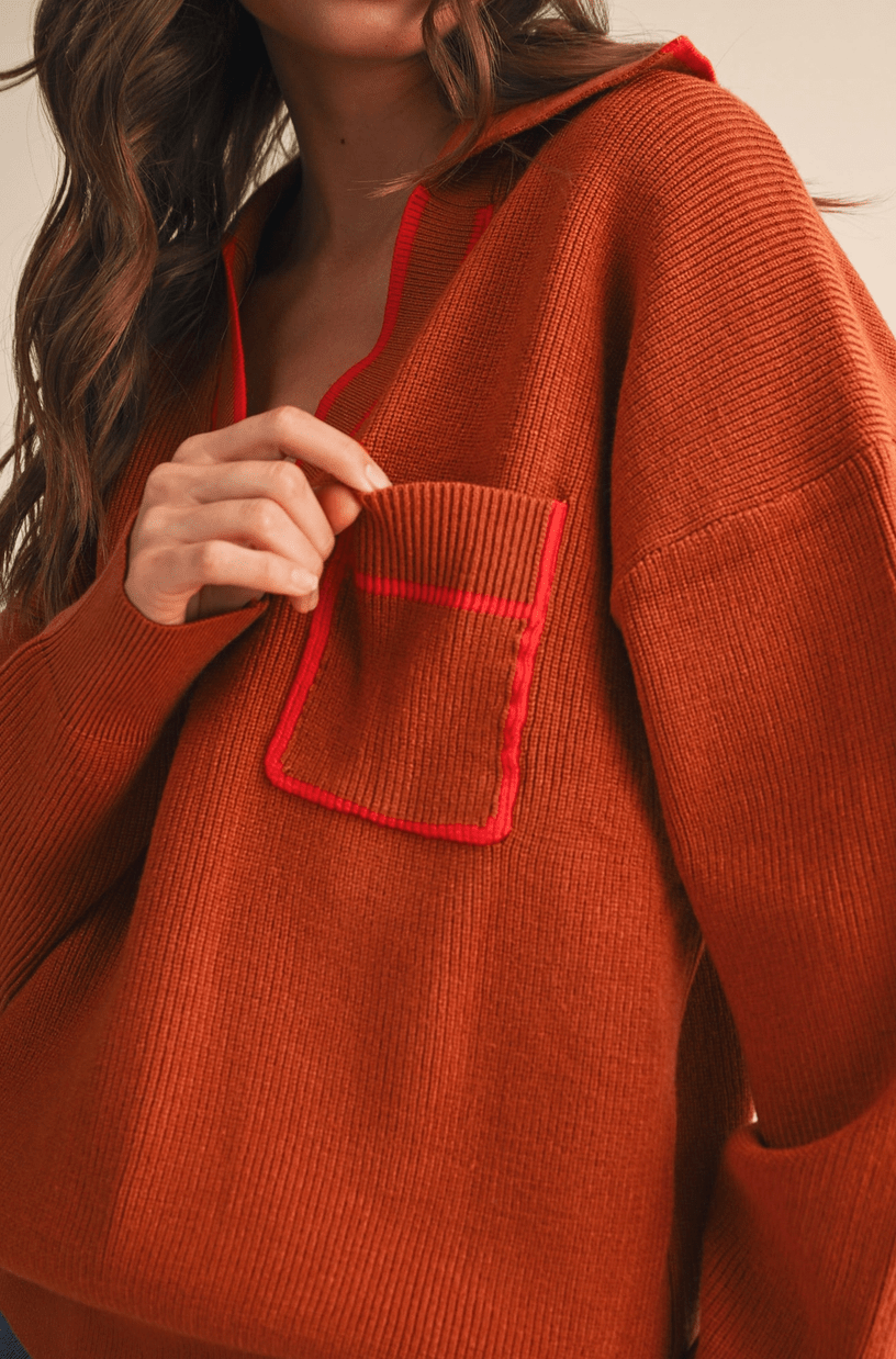 Ribbed Collared Pullover - Flea Boutiques