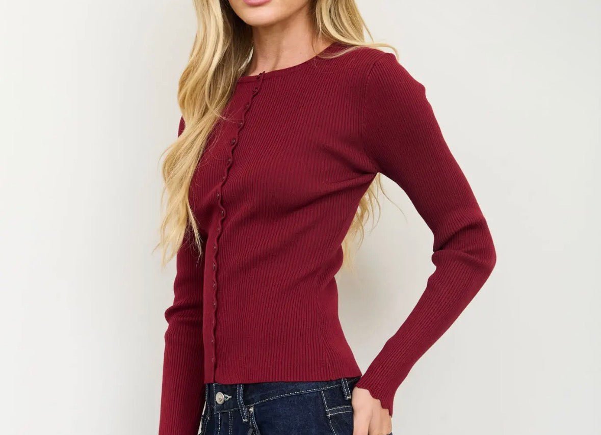 Ribbed Scalloped Knit Cardigan - Flea Boutiques