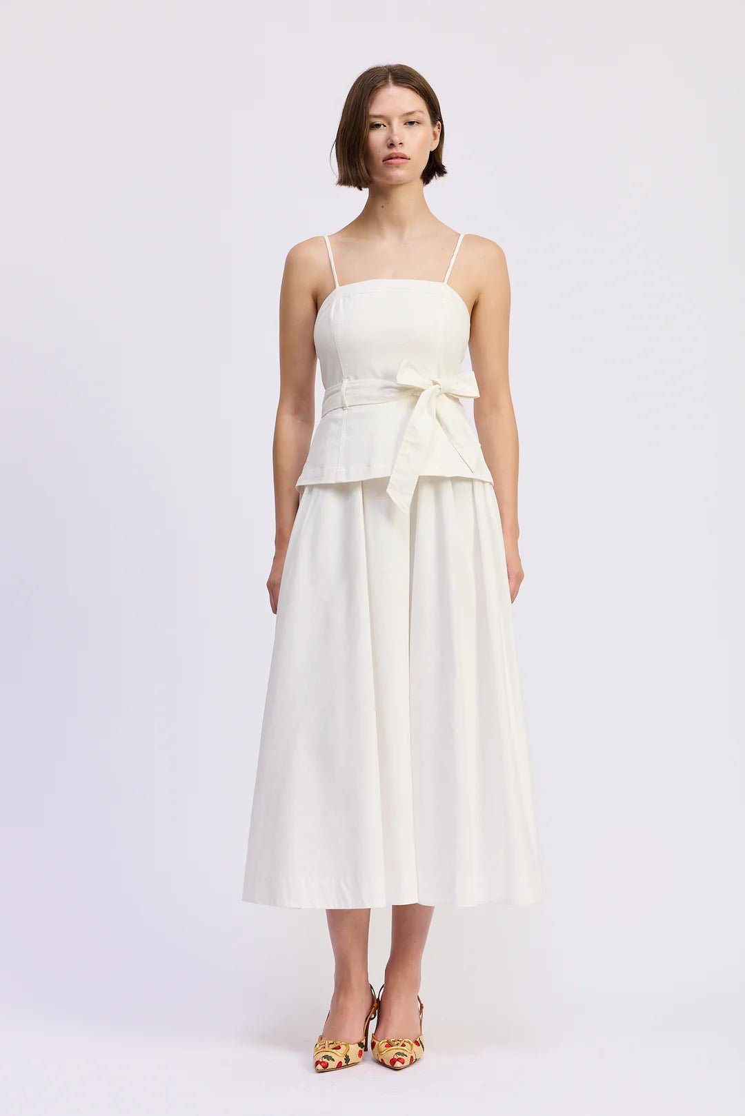 white denim corset dress White Halter Neck Denim Corset Maxi Dress White / 10