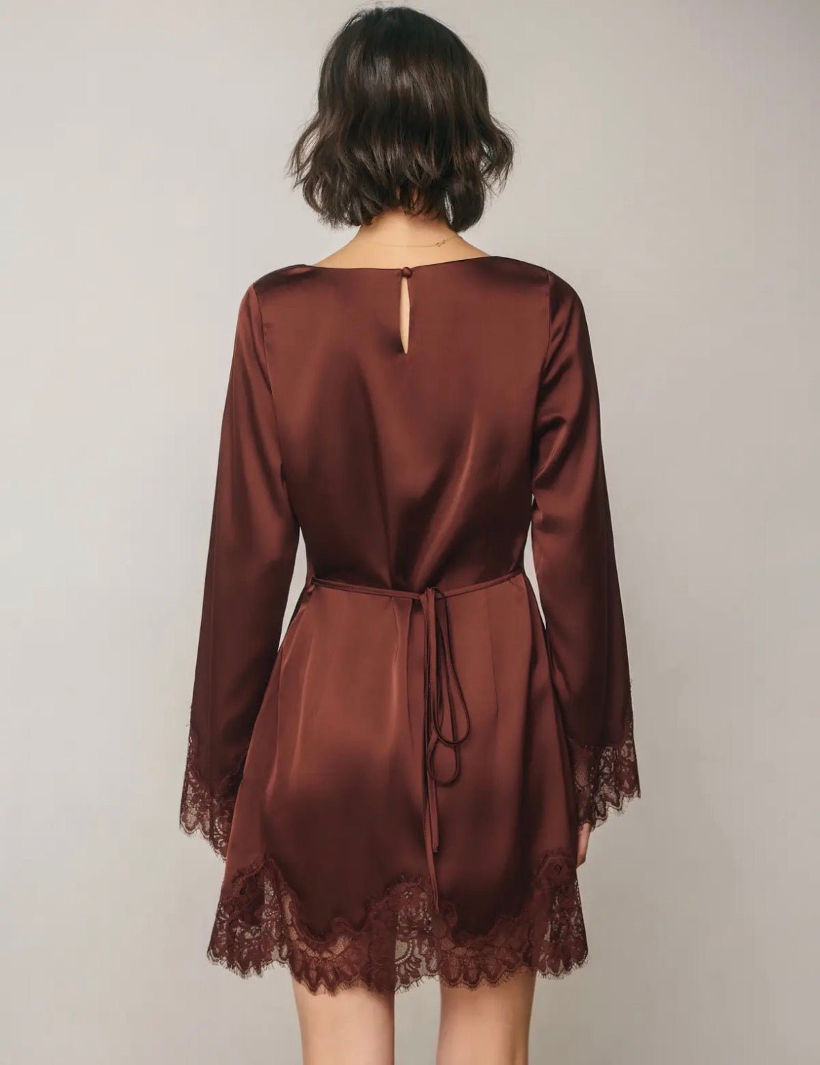 Satin & Lace Long Sleeve Dress - Flea Boutiques