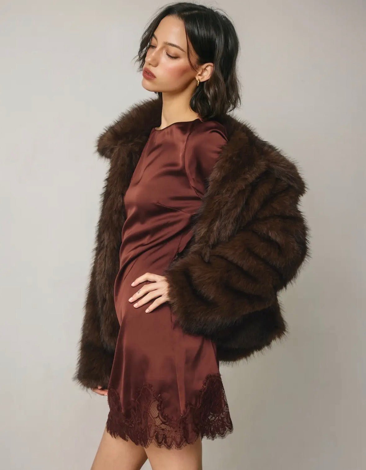 Satin & Lace Long Sleeve Dress - Flea Boutiques