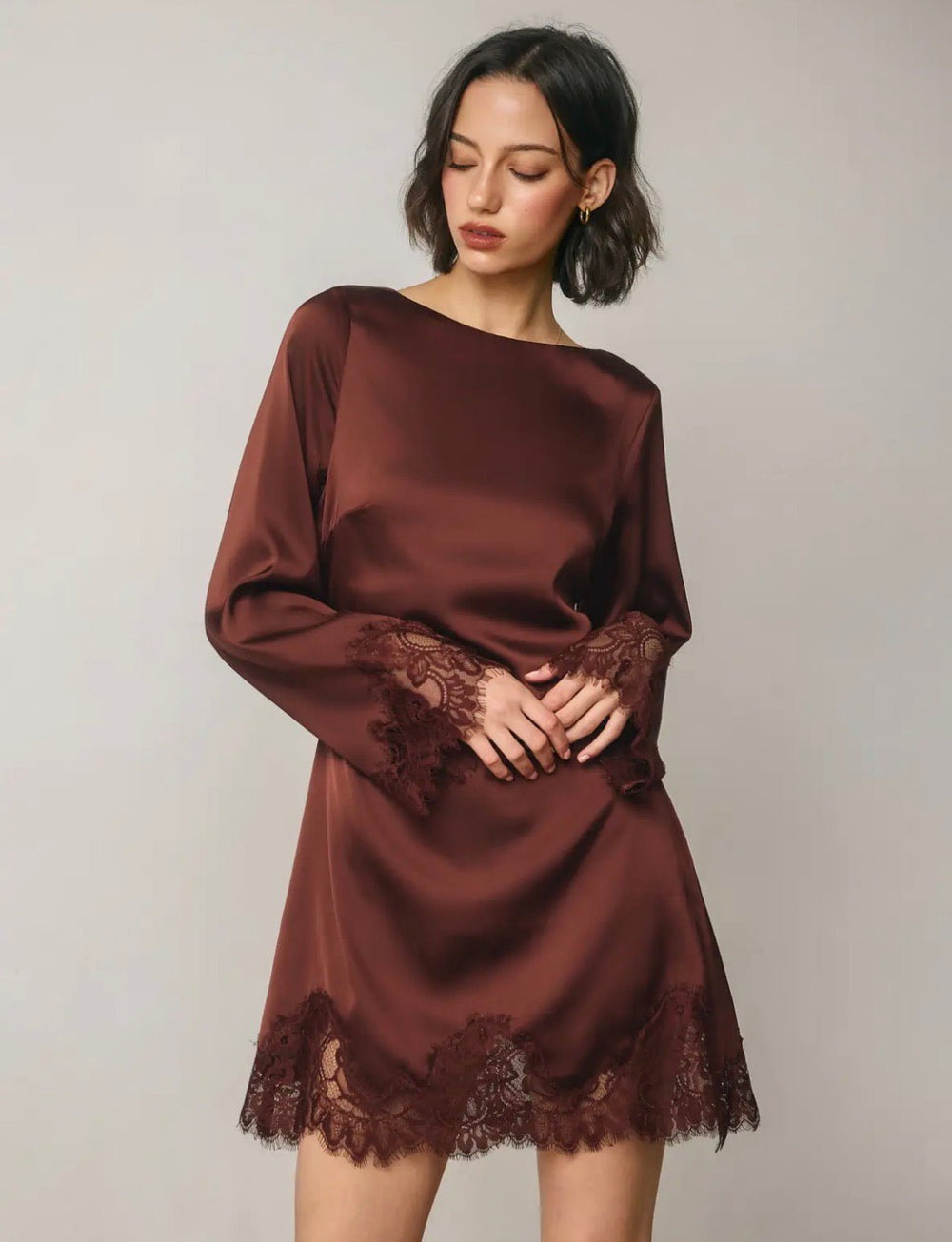 Satin & Lace Long Sleeve Dress