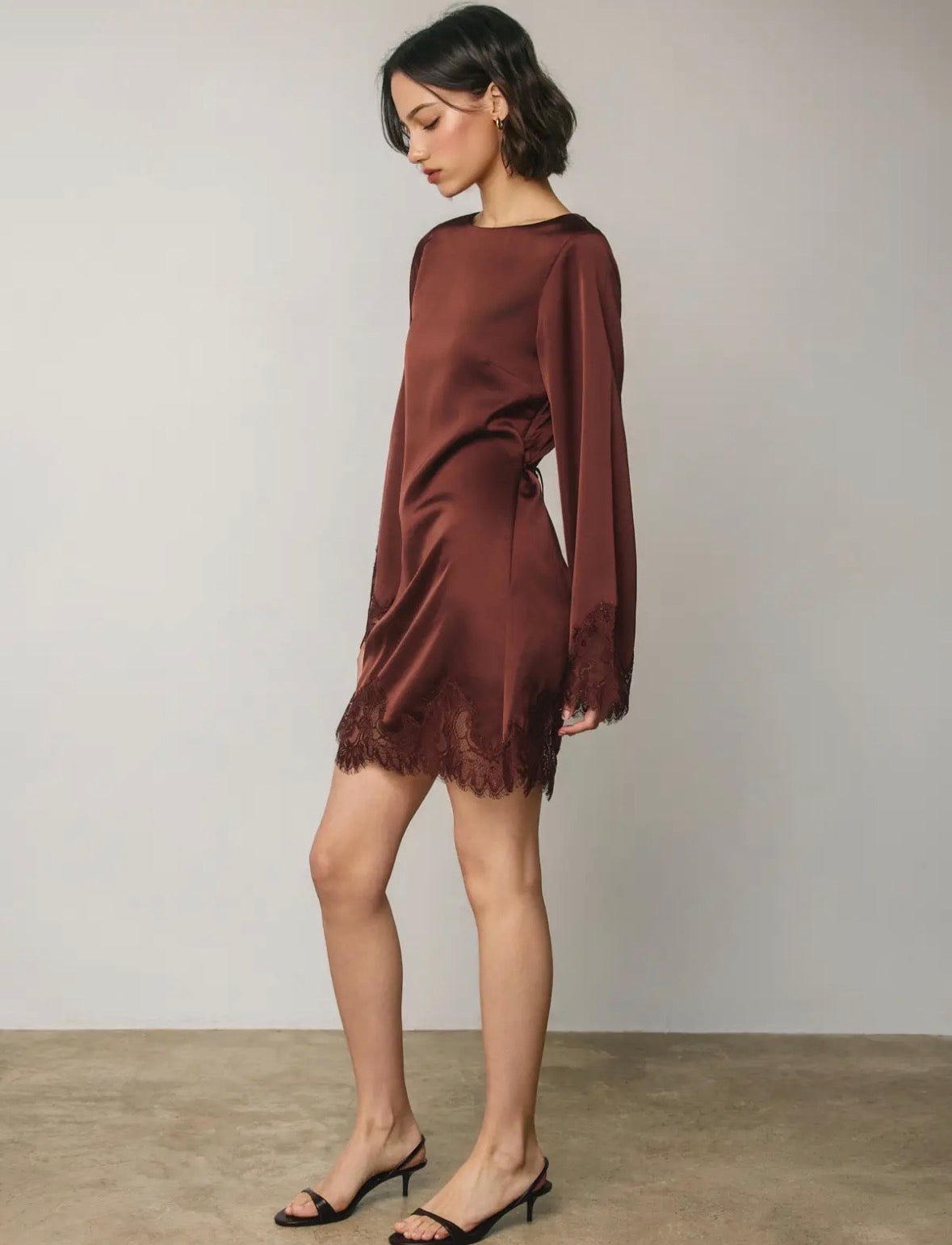 Satin & Lace Long Sleeve Dress - Flea Boutiques
