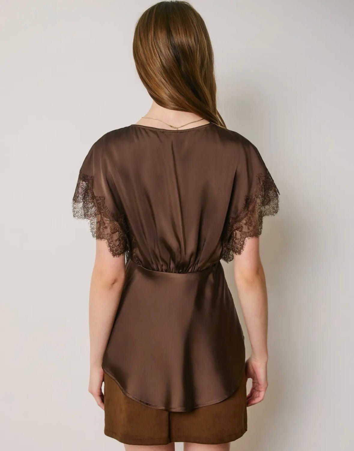 Satin & Lace V Neck Top - Flea Boutiques