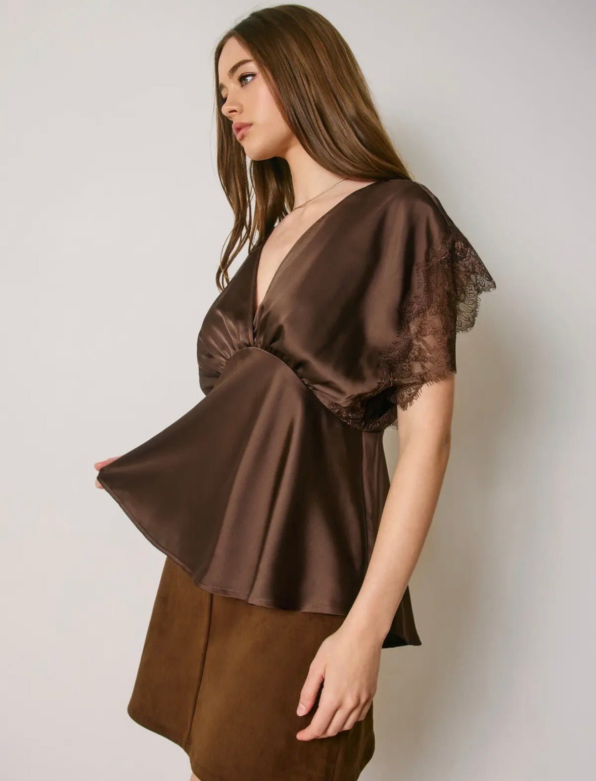 Satin & Lace V Neck Top - Flea Boutiques