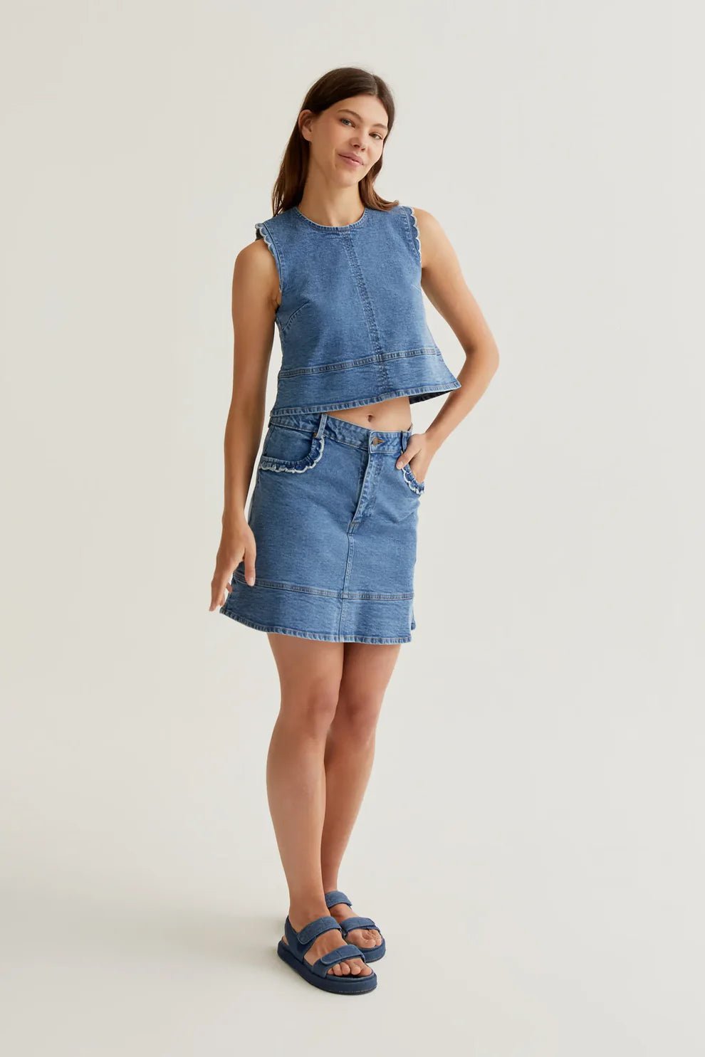 Scalloped Denim Mini Skirt - Flea Boutiques