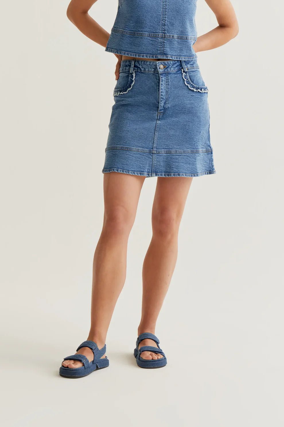 Scalloped Denim Mini Skirt - Flea Boutiques