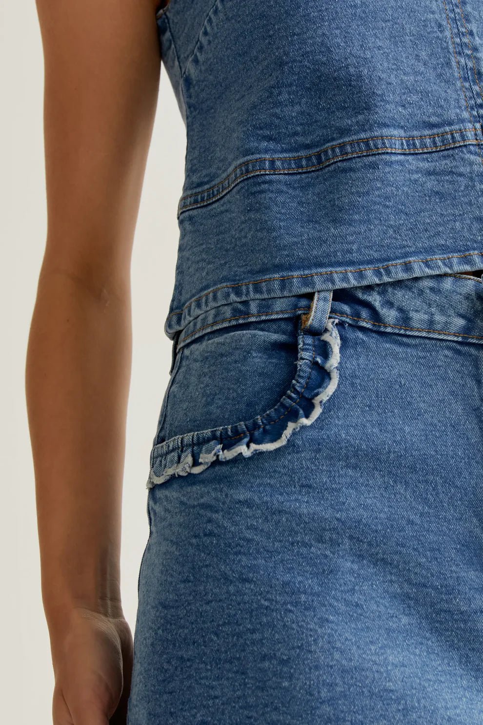 Scalloped Denim Mini Skirt - Flea Boutiques