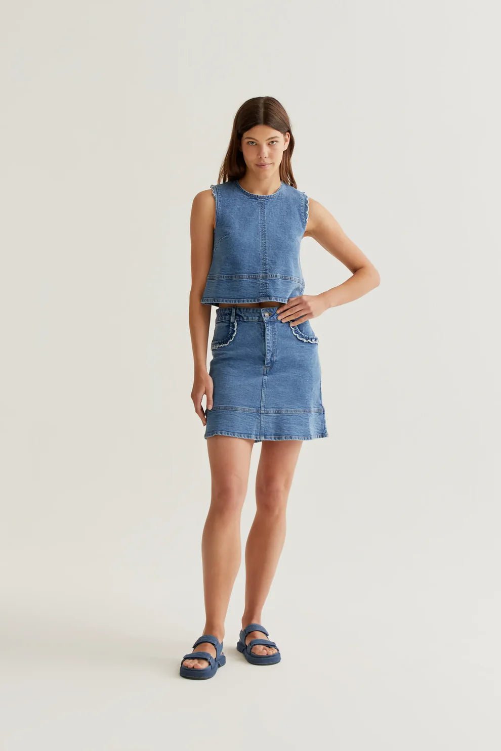 Scalloped Denim Mini Skirt - Flea Boutiques