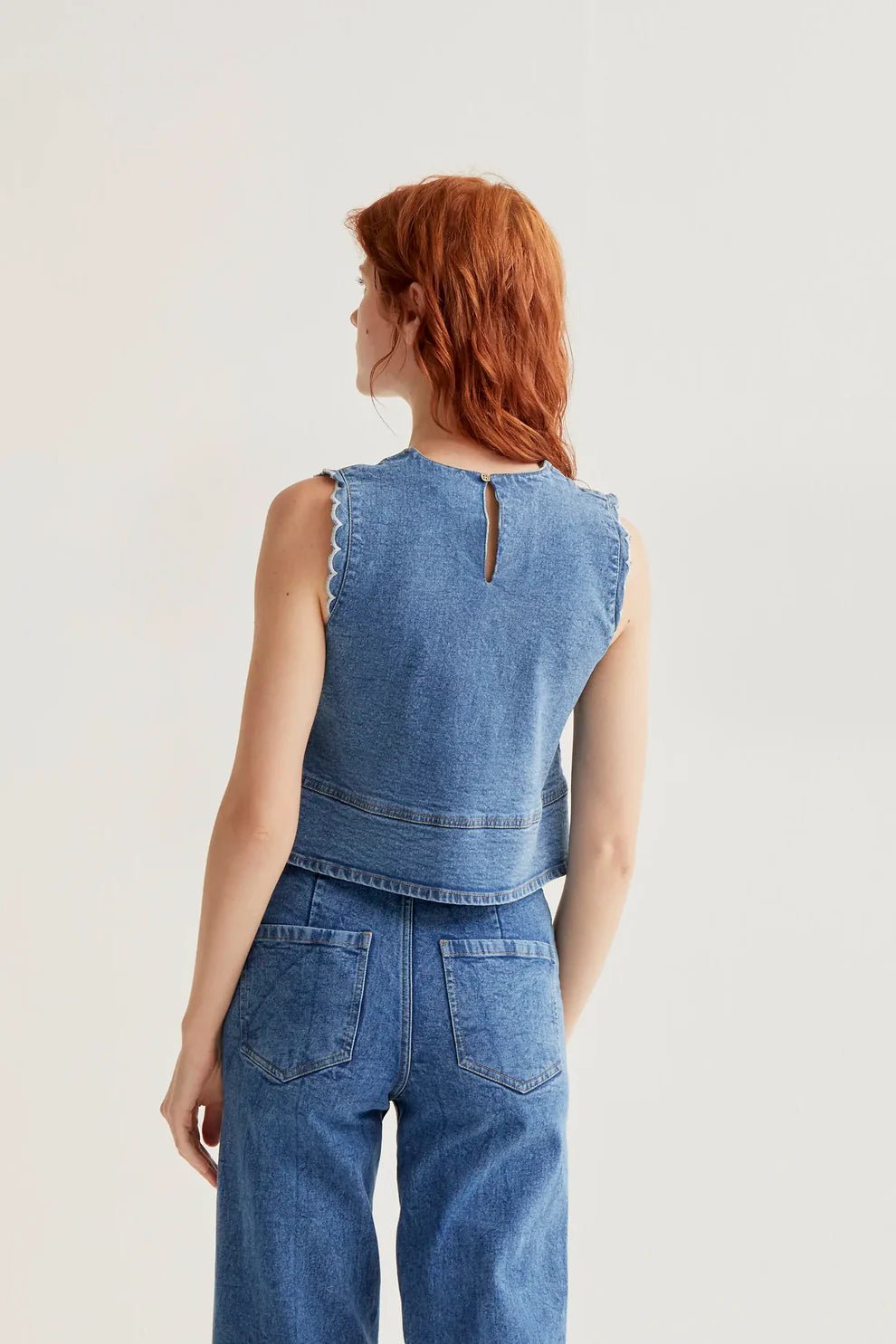 Scalloped Denim Tank - Flea Boutiques