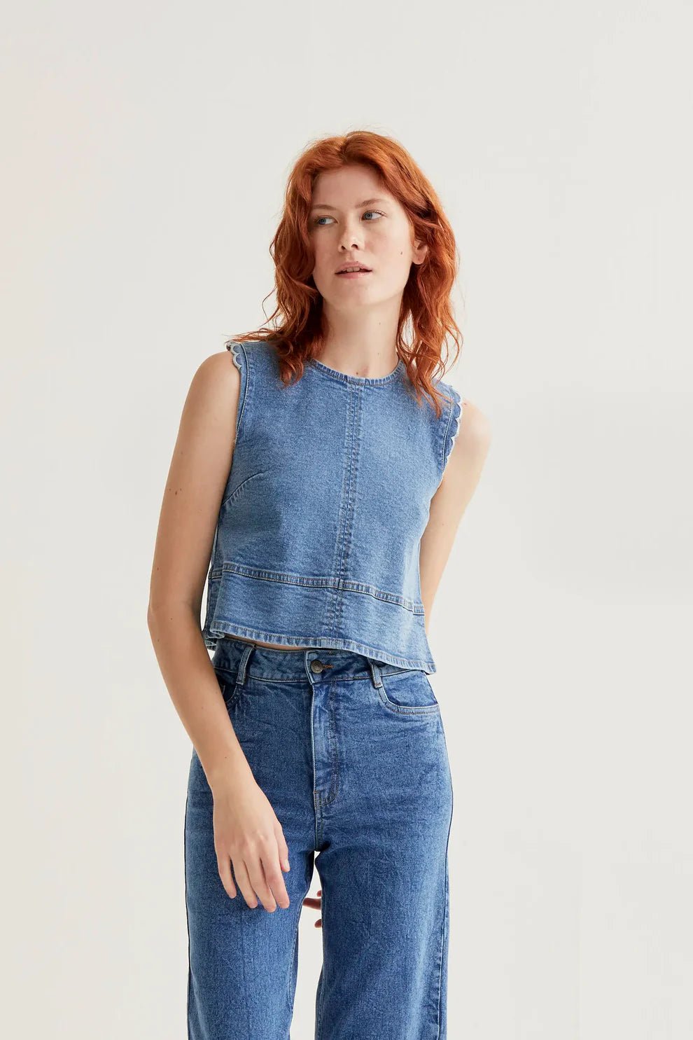 Scalloped Denim Tank - Flea Boutiques