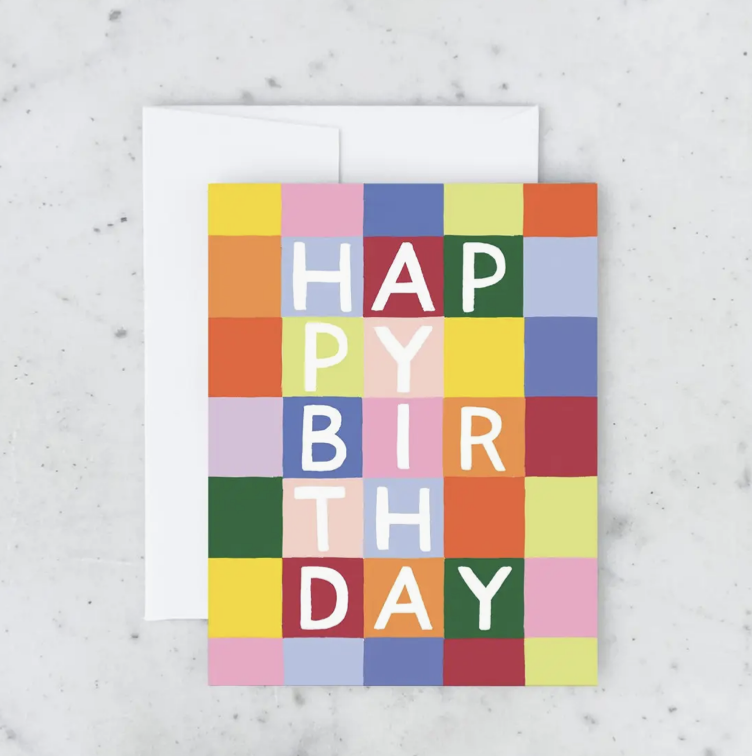 Rainbow Checks Birthday Card
