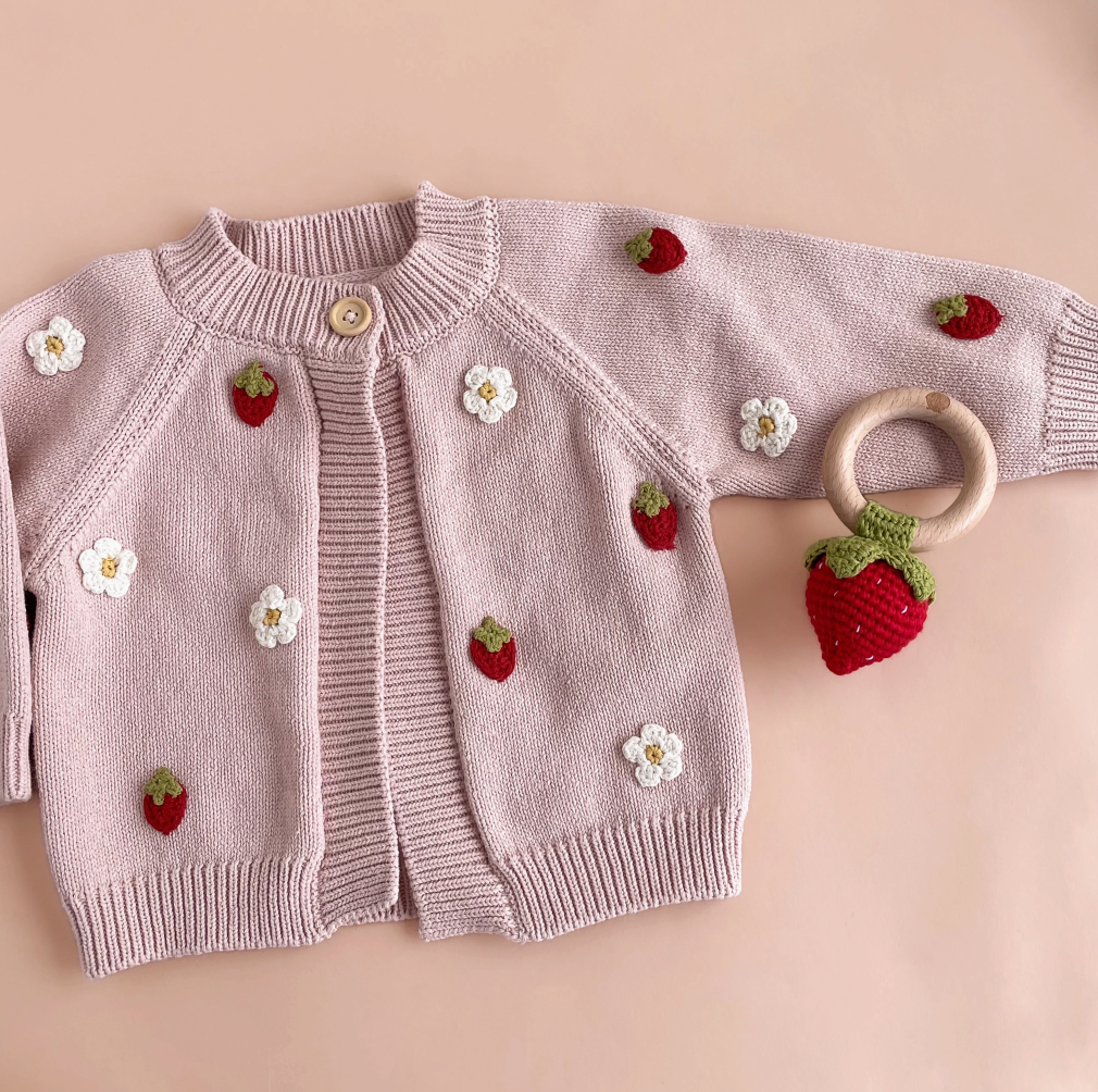 Cotton Strawberry Flower Cardigan