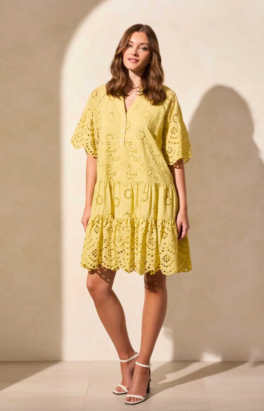 Mixed Pattern Eyelet Dress
