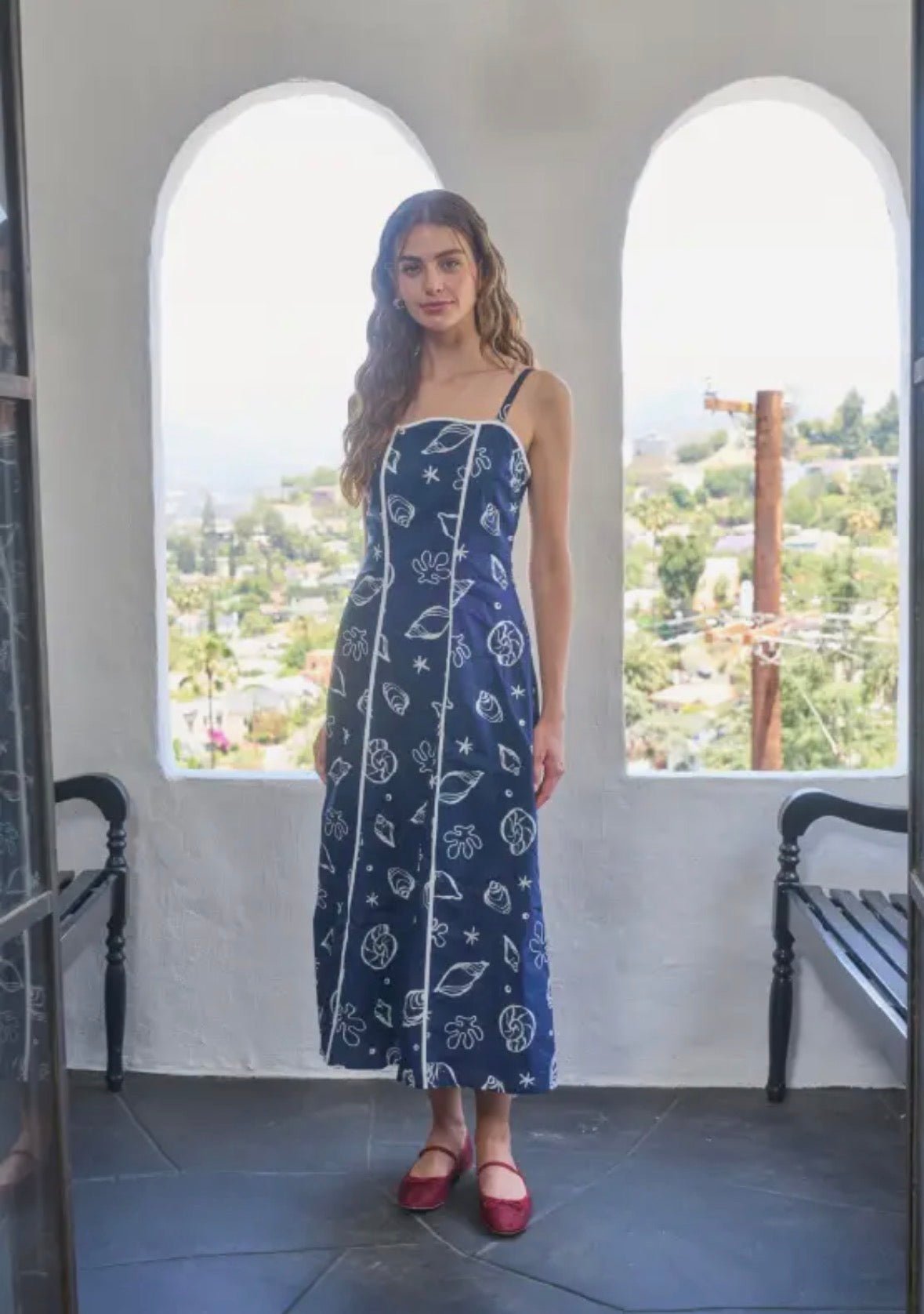 Sea Motif Scallop Neckline Dress - Flea Boutiques