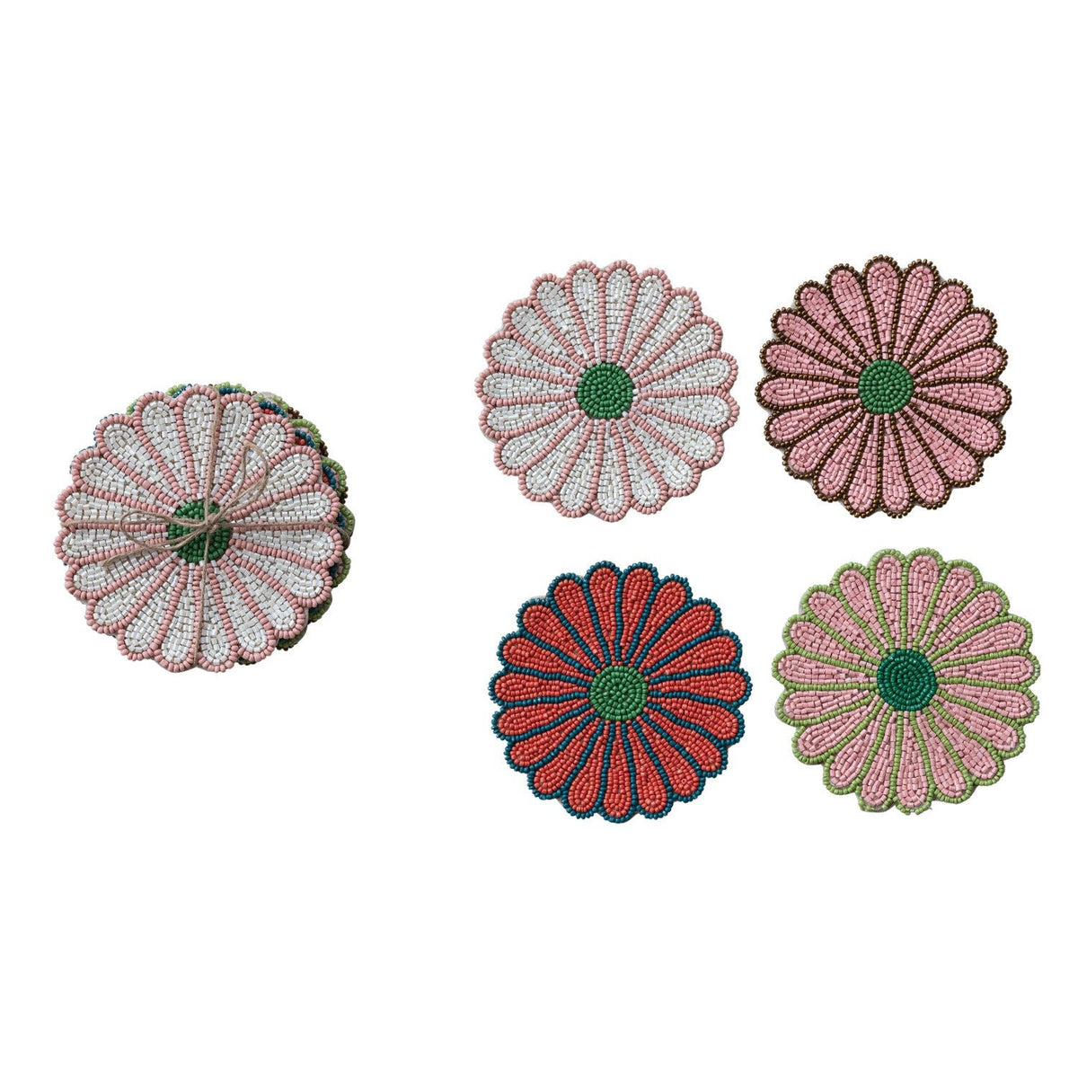 Set of 4 Beaded Flower Shaped Coaster - Flea Boutiques