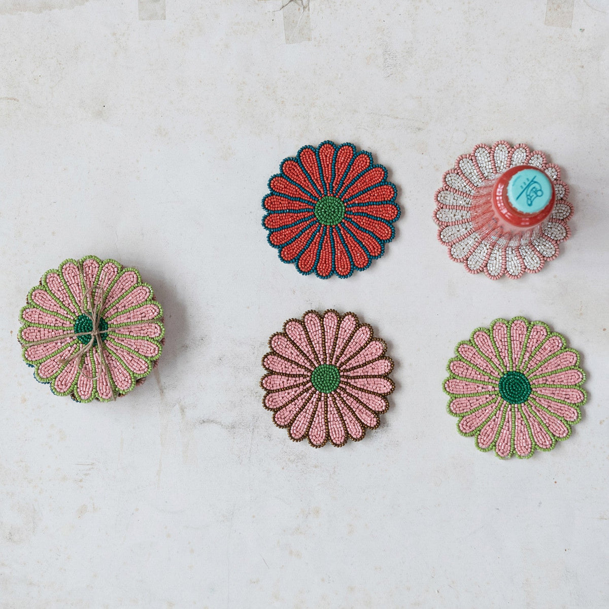 Set of 4 Beaded Flower Shaped Coaster - Flea Boutiques