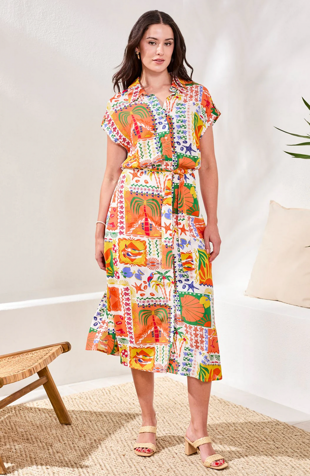 Shirt Dress w Waist Pleats - Flea Boutiques