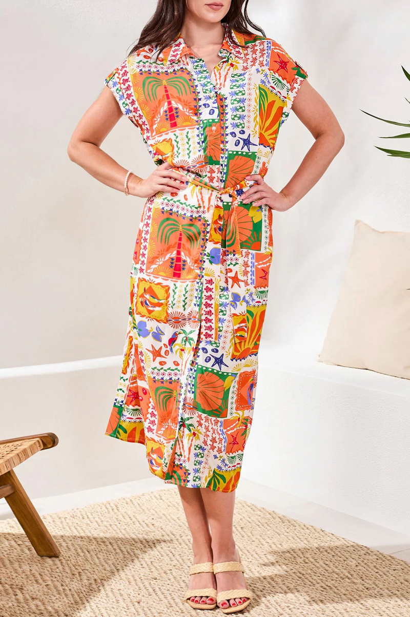 Shirt Dress w Waist Pleats - Flea Boutiques