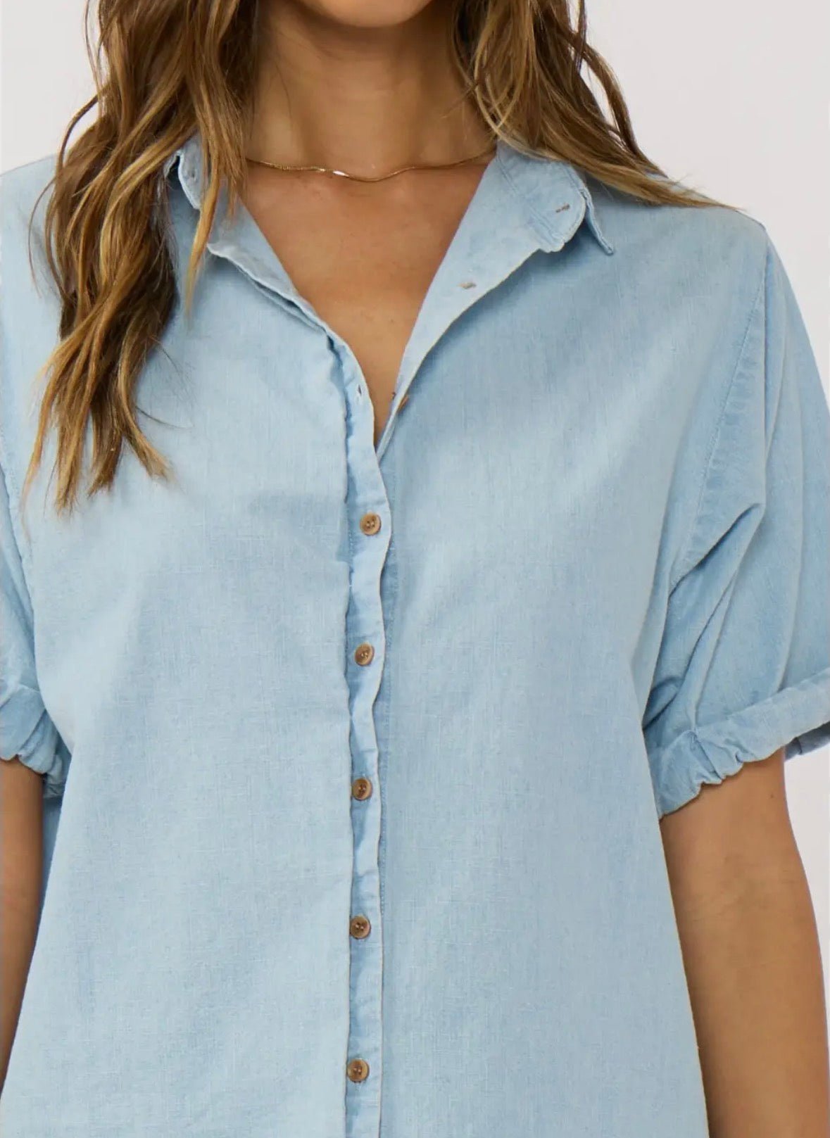 Short Sleeve Chambray Top - Flea Boutiques