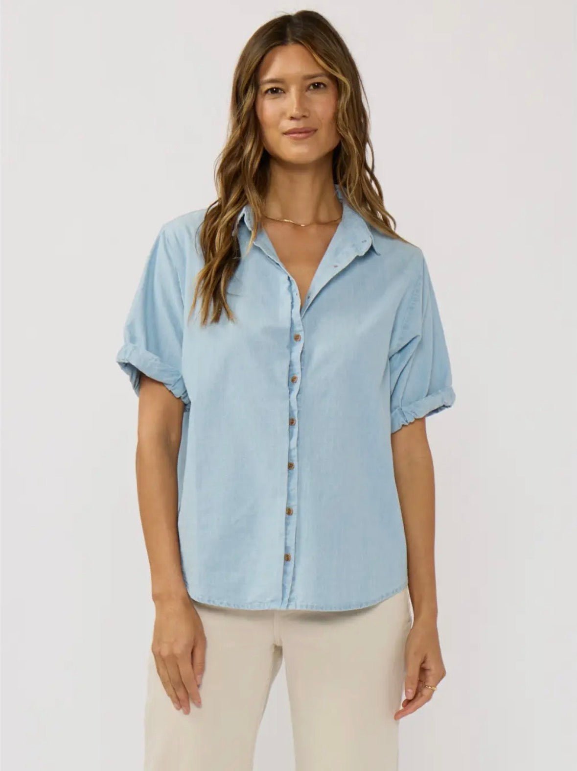 Short Sleeve Chambray Top - Flea Boutiques