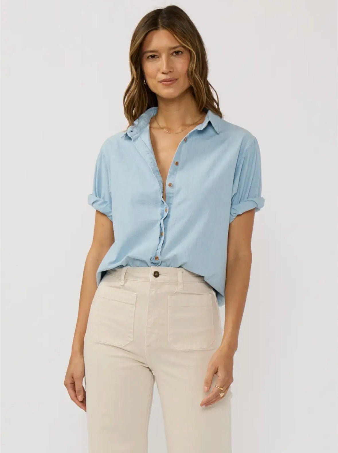 Short Sleeve Chambray Top - Flea Boutiques
