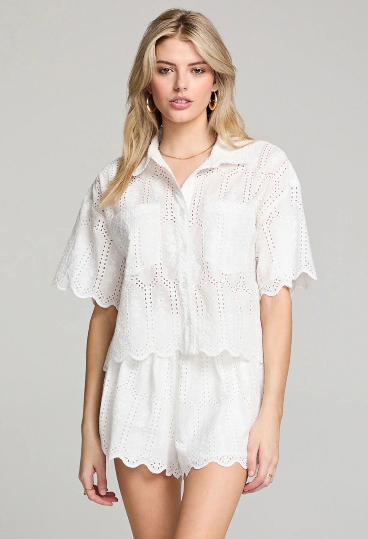 Short Sleeve Eyelet Top - Flea Boutiques