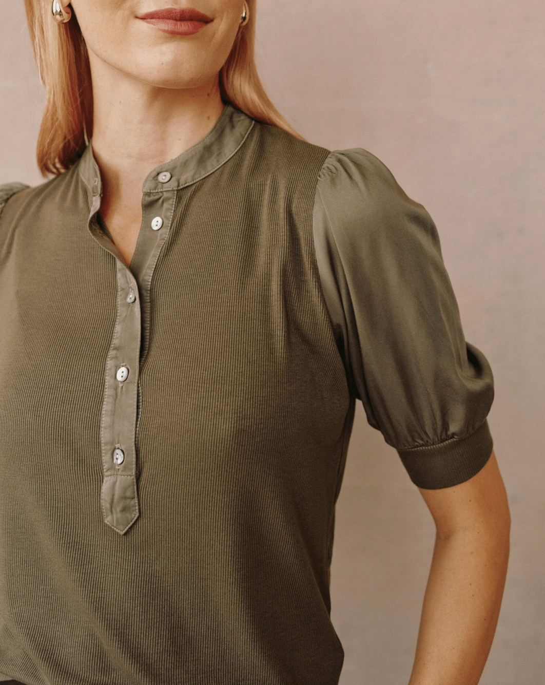 Short Sleeve Mixed Placket Top - Flea Boutiques