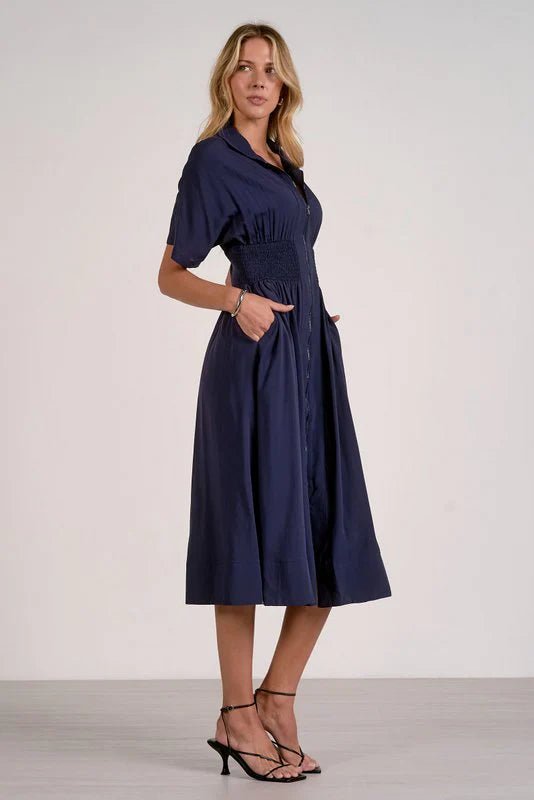 Short Sleeveless Midi Dress Smock Waist - Flea Boutiques