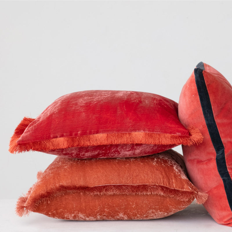 Silk Blend Pillow with Fringe - Flea Boutiques