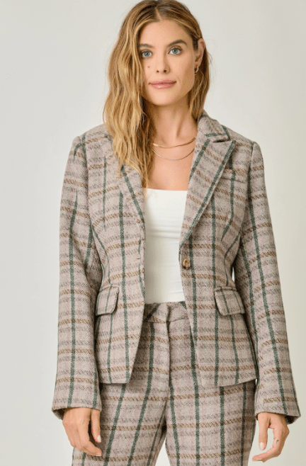 Single Breast Plaid Blazer - Flea Boutiques