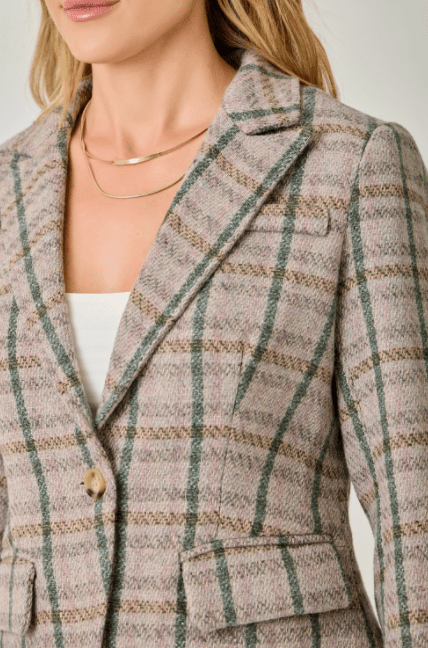 Single Breast Plaid Blazer - Flea Boutiques
