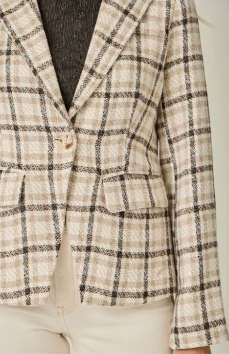 Single Breast Plaid Blazer - Flea Boutiques