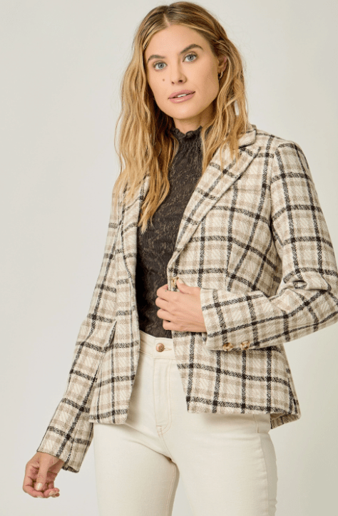 Single Breast Plaid Blazer - Flea Boutiques