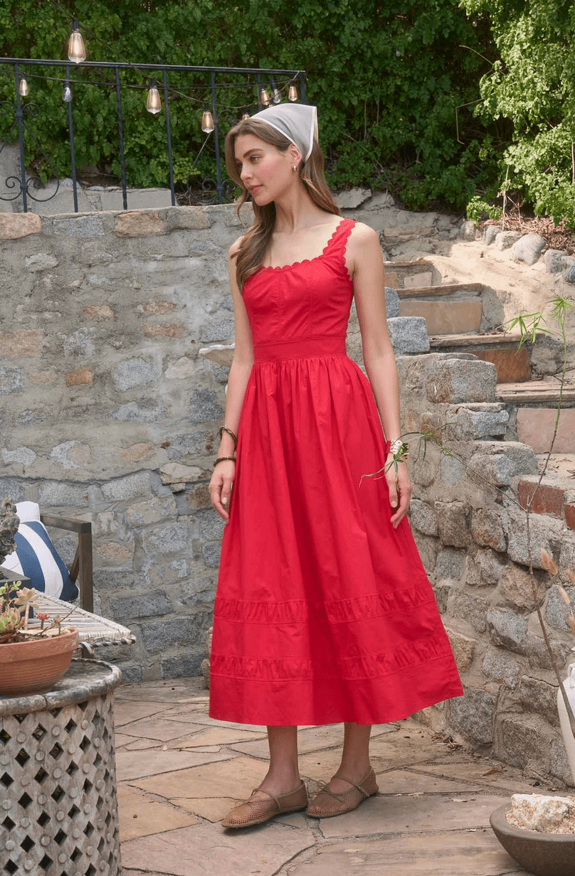 Sleeveless Lace Trim Midi Dress - Flea Boutiques