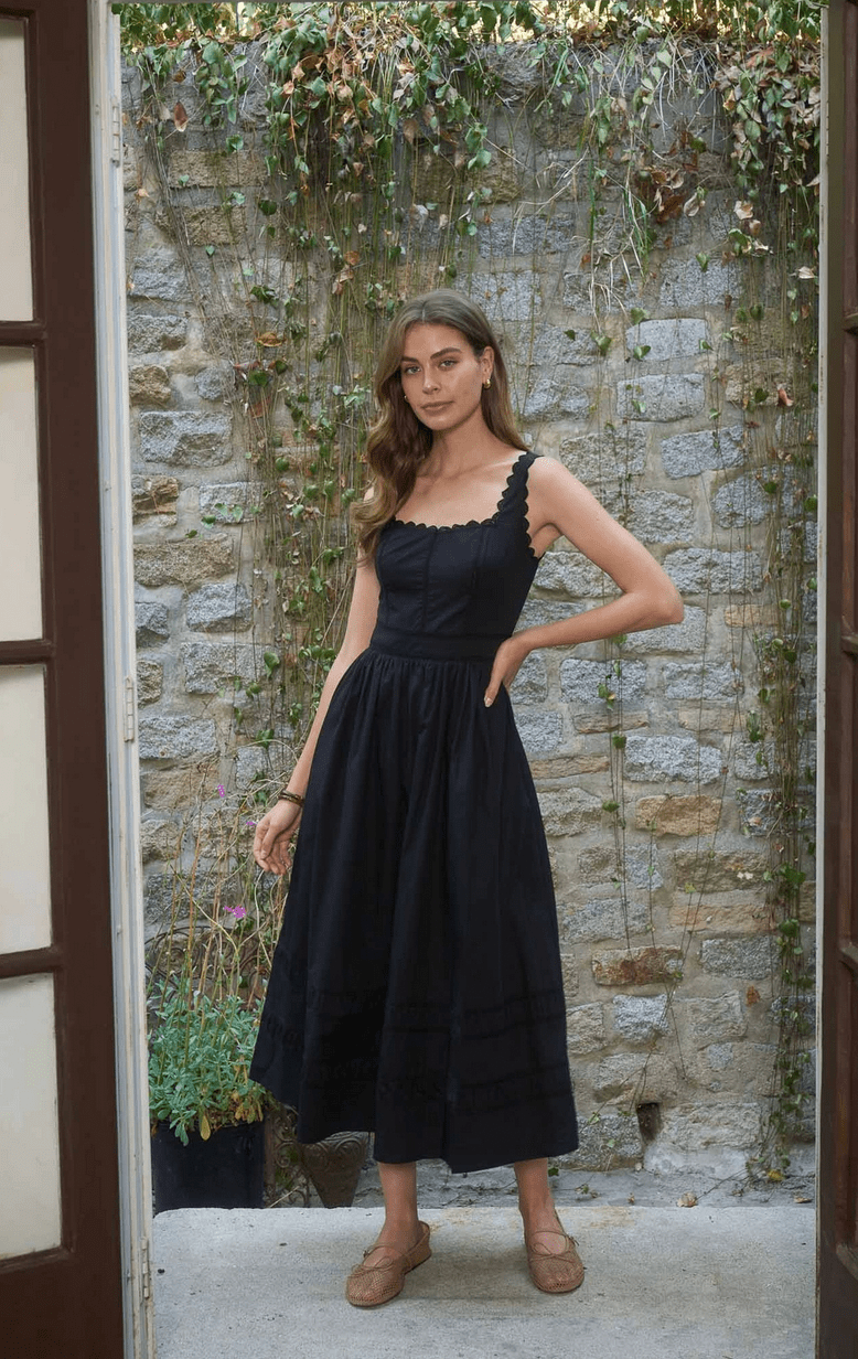 Sleeveless Lace Trim Midi Dress - Flea Boutiques