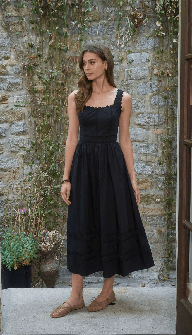 Sleeveless Lace Trim Midi Dress - Flea Boutiques