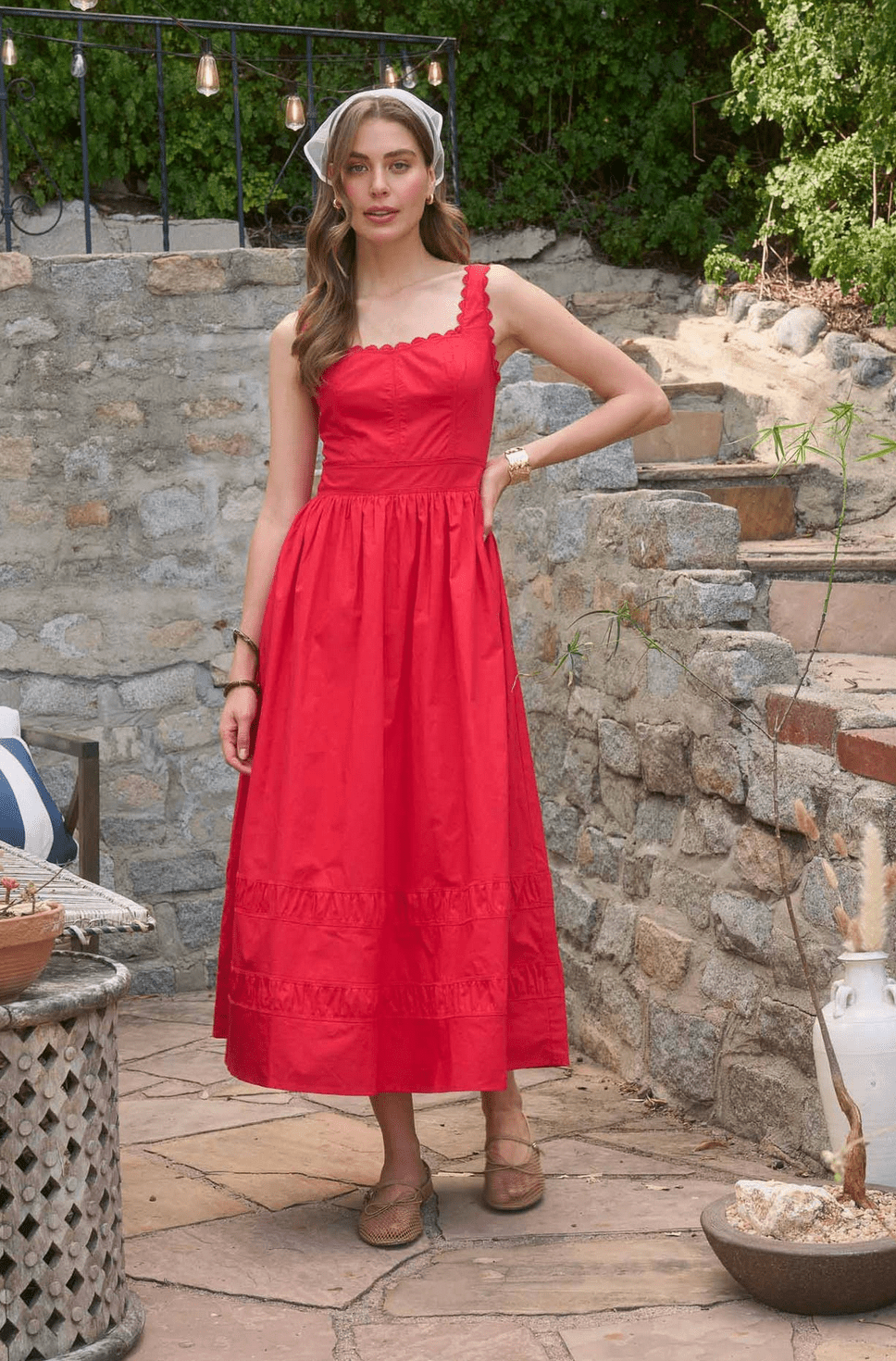 Sleeveless Lace Trim Midi Dress - Flea Boutiques