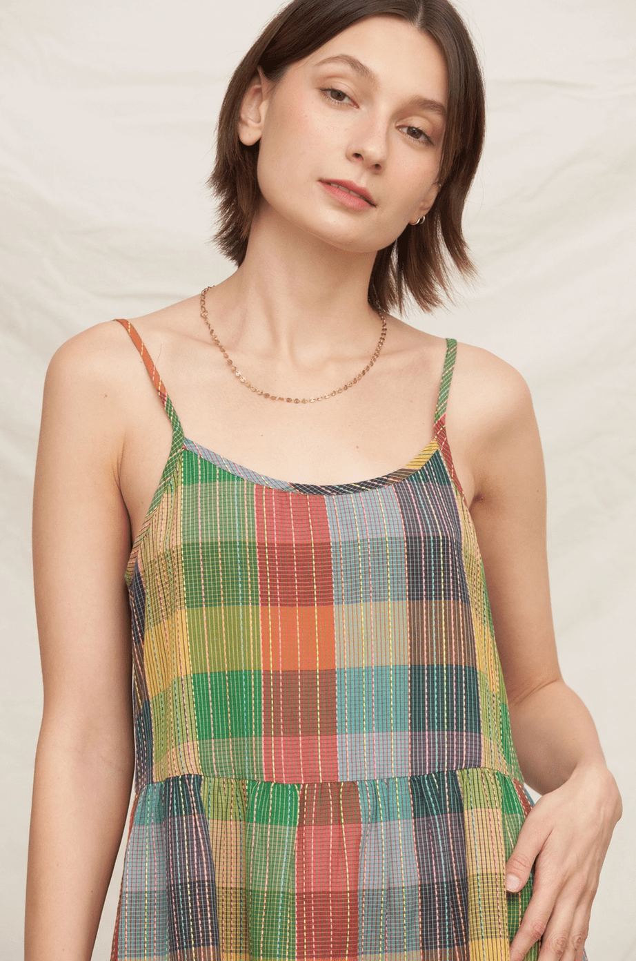 Sleeveless Plaid Tiered Mini Dress - Flea Boutiques