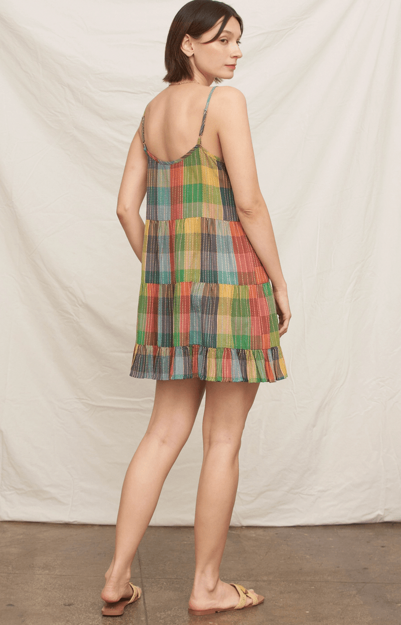 Sleeveless Plaid Tiered Mini Dress - Flea Boutiques