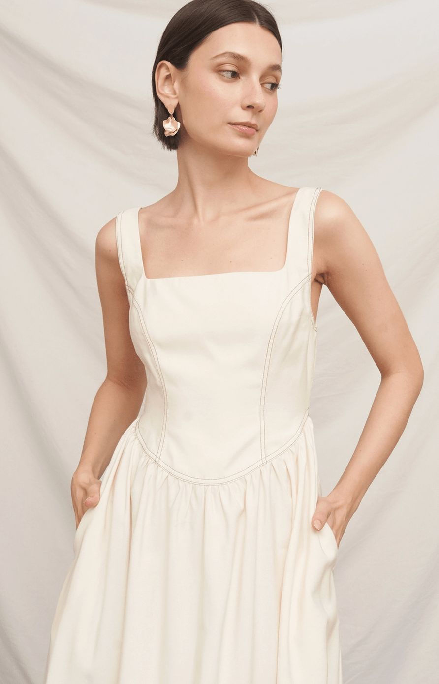 Sleeveless Square Neck Midi Dress - Flea Boutiques