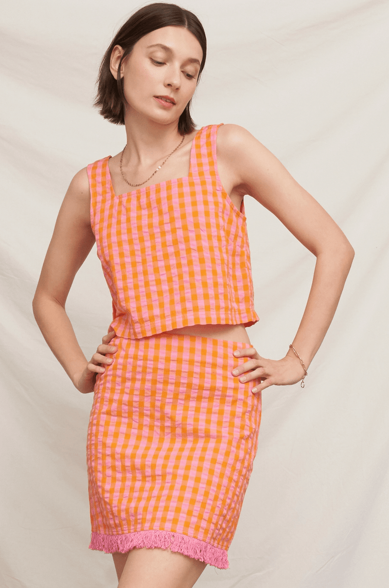 Sleeveless Square Neck Plaid Top - Flea Boutiques