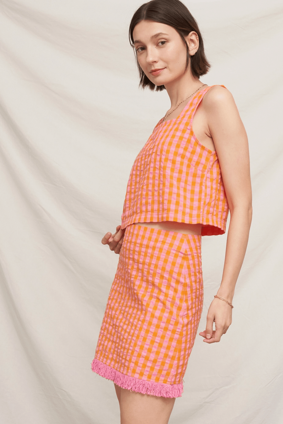 Sleeveless Square Neck Plaid Top - Flea Boutiques