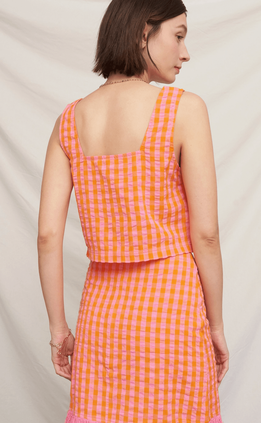 Sleeveless Square Neck Plaid Top - Flea Boutiques